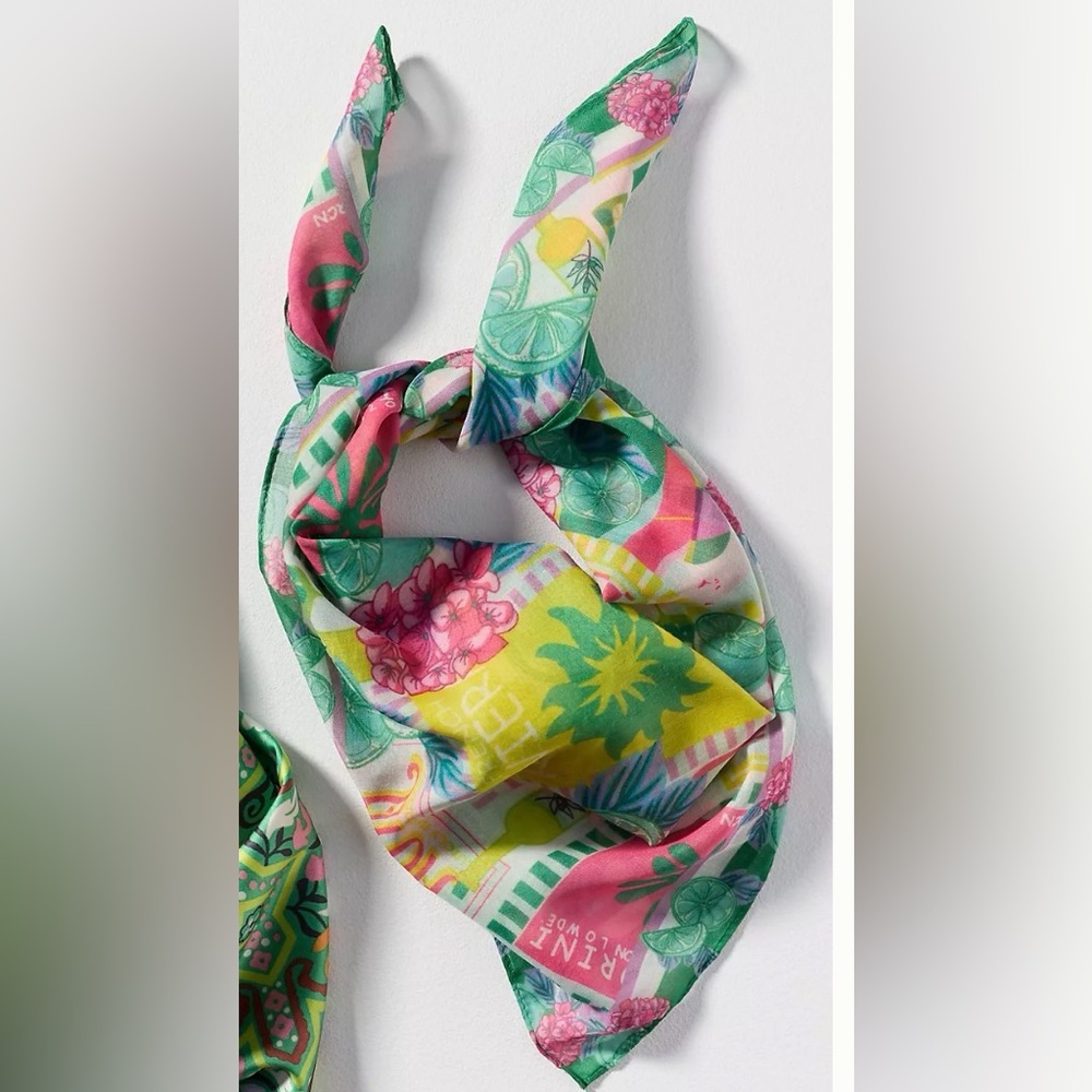 Anthropologie Vibrant Green and Pink Hair / Purse Scarf
